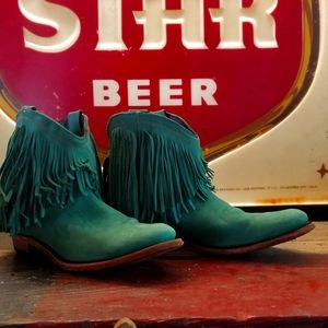 Liberty Black turquoise fringe boots, 10